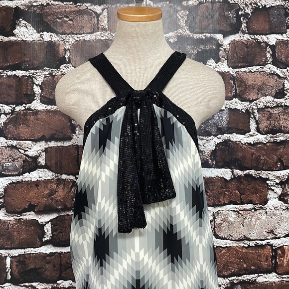 Tory Burch Silk Tank Top Geometric Print Grey Black Size 8 - Picture 7 of 16